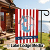 Garden flag with red and white stripes, featuring Broadway Lake outline and "The Smith Family".