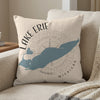 Pillow with blue Lake Erie map outline, compass, and text "LAKE ERIE MICHIGAN".