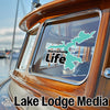 Nantahala Life sticker on a boat window, plus Lake Lodge Media logo.