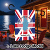 Union Jack flag with "Lake Derwentwater England" text and a light blue lake map outline.