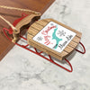 Wooden sled ornament with "Merry Christmas FROM Mason Lake" text and snowflakes.