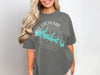 Gray t-shirt with Lake Cachuma California map and compass graphic.