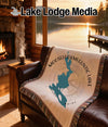 Fringe blanket with Moose lookmeguntic Lake map and compass design.