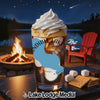 Glass of coffee with whipped cream, marshmallows, graham crackers, and chocolate squares.