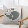 Pillow with Mono Lake California map graphic and compass rose design.