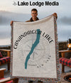 Canandaigua Lake New York map blanket held by a man.