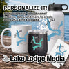 Mug, tumbler, water bottle, and coaster featuring Kaw Lake map graphic.