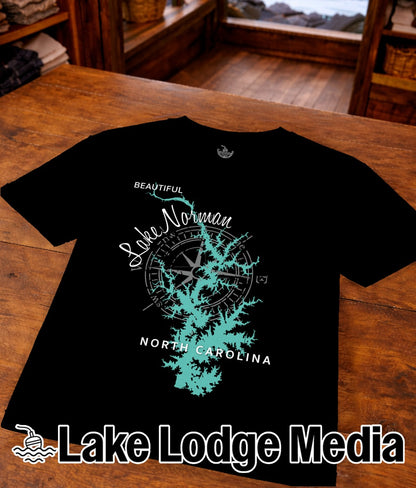 Black t-shirt with compass and "Lake Norman North Carolina" text.
