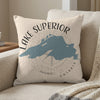 Pillow with blue Lake Superior map outline and "Lake Superior Ontario" text.