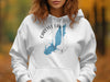 White hoodie with "Carlyle Lake Illinois" map graphic and compass design.