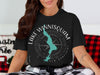 Black t-shirt with Lake Winnisquam New Hampshire map and compass graphic.