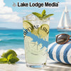 Glass of lime drink with "Grapevine Lake Texas" map and compass design.