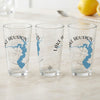 Three clear glasses with "Lake Houston Texas" map and compass design.
