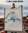 Throw blanket with Weiss Lake Alabama map design and compass rose.