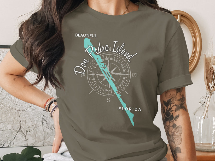 T-shirt with "Don Pedro Island Florida" and compass design.