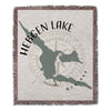 Hebgen Lake Montana map and compass design on a fringed throw.
