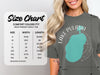 Comfort Colors 1717 heavyweight adult tee size chart with width and length measurements.