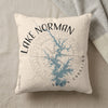 Lake Norman North Carolina map on cream throw pillow with compass rose.