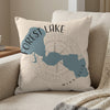 Pillow with Forest Lake Minnesota map design and compass rose graphic.