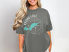 Grey t-shirt with Cedar Lake Ontario map and compass design.