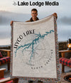 Woven blanket featuring a map of Hyco Lake, North Carolina, and a compass rose design.