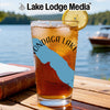 Glass of iced tea with "Onondaga Lake New York" map design.