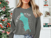 Dark gray sweatshirt with a teal Jordan Pond Maine map and compass graphic.