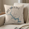 Lake Wateree South Carolina map and compass design on cream pillow.