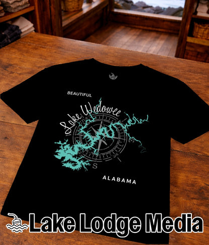 Black t-shirt with "Beautiful Wedowee Alabama" and a compass rose graphic.