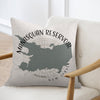 Pillow with Manasquan Reservoir map, New Jersey text, and compass rose detail.