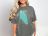 Gray t-shirt with "Lake Mohave Nevada" text and teal compass design.
