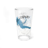 Clear glass pint glass with blue Lake Granby map and compass design.