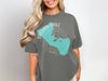 Gray t-shirt with turquoise Sylvan Lake map and compass graphic, South Dakota.