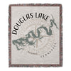 Douglas Lake Tennessee map and compass design on a woven throw blanket.