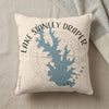 Decorative pillow with Lake Stanley Draper map and "OKLAHOMA" text.