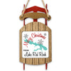 Sled ornament with "Merry Christmas from Lake Red Rock" and turquoise map graphic.