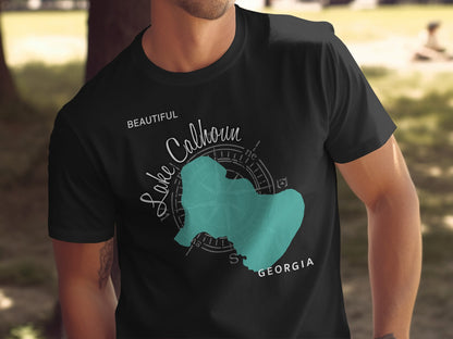 Black t-shirt with "Lake Calhoun GEORGIA" and compass rose map.