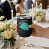 Black tumbler with a teal map of Lake Monroe, Florida and compass rose.
