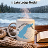 White mug with Ross Barnett Lake, Mississippi map and compass design.
