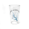 Clear glass tumbler featuring Richard Russell Lake map and compass design.