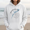 White hoodie with Raystown Lake Pennsylvania map and compass design.