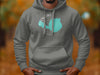 Gray hoodie with Glen Lake Michigan graphic and compass detail.