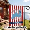 Customizable Mendenhall Lake Alaska garden flag with red and white stripes.