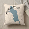 Cream pillow with blue Jordan Pond map, compass rose, and "MAINE" text.