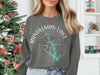 Gray sweatshirt with Randleman Lake North Carolina compass and map graphic.
