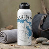 White water bottle with "EUFAULA" and blue geographic map with compass graphic.