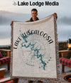 Throw blanket with Lake Tuscaloosa, Alabama map and compass design.