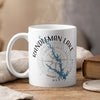 White mug with "Randleman Lake North Carolina" text, a compass rose, and lake outline.