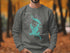 Gray sweatshirt with a teal map of Lake Don Pedro, California and compass.