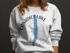 White sweatshirt with Canadic Lake graphic and compass design